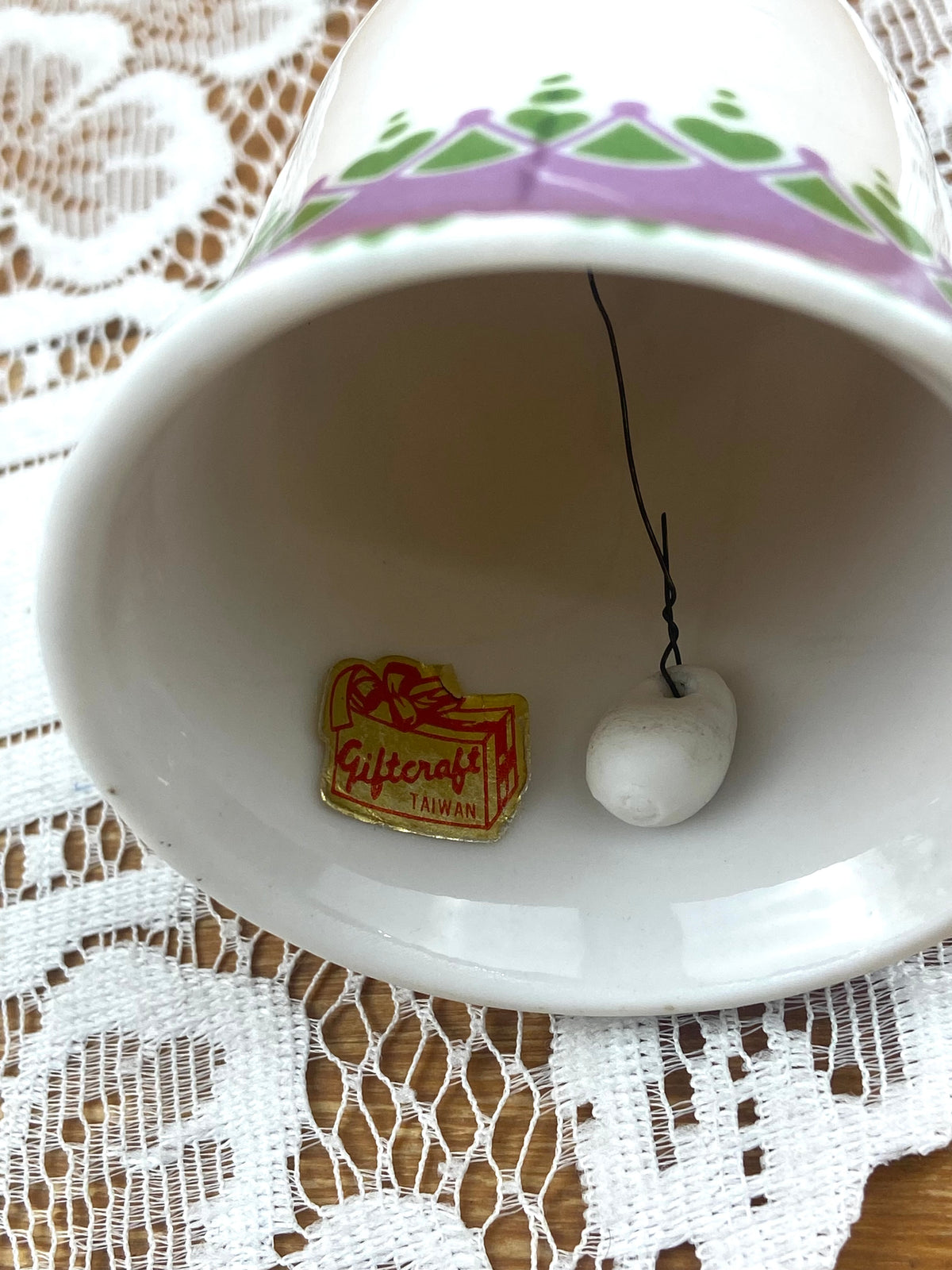 Porcelain Bell with Polished Brass Handle and Clay Ringer