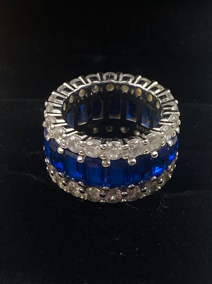 Blue and White Sapphire Eternity Ring | Sterling Silver 925 by Italo Jewelry