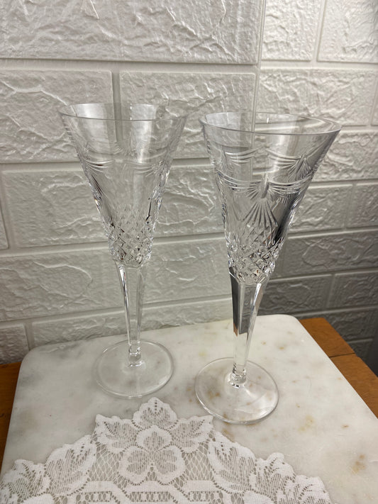 9.5” Crystal Toasting Flutes with Flying Birds Pattern by Waterford Crystal | Peace Pattern