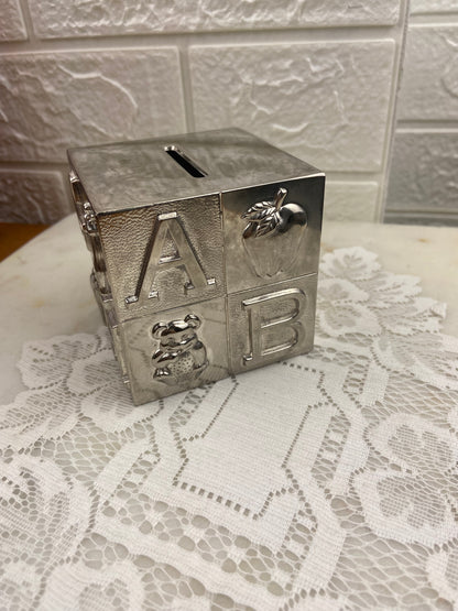 3” Silver-Plated Coin Bank | Alphabet Cube with Animals