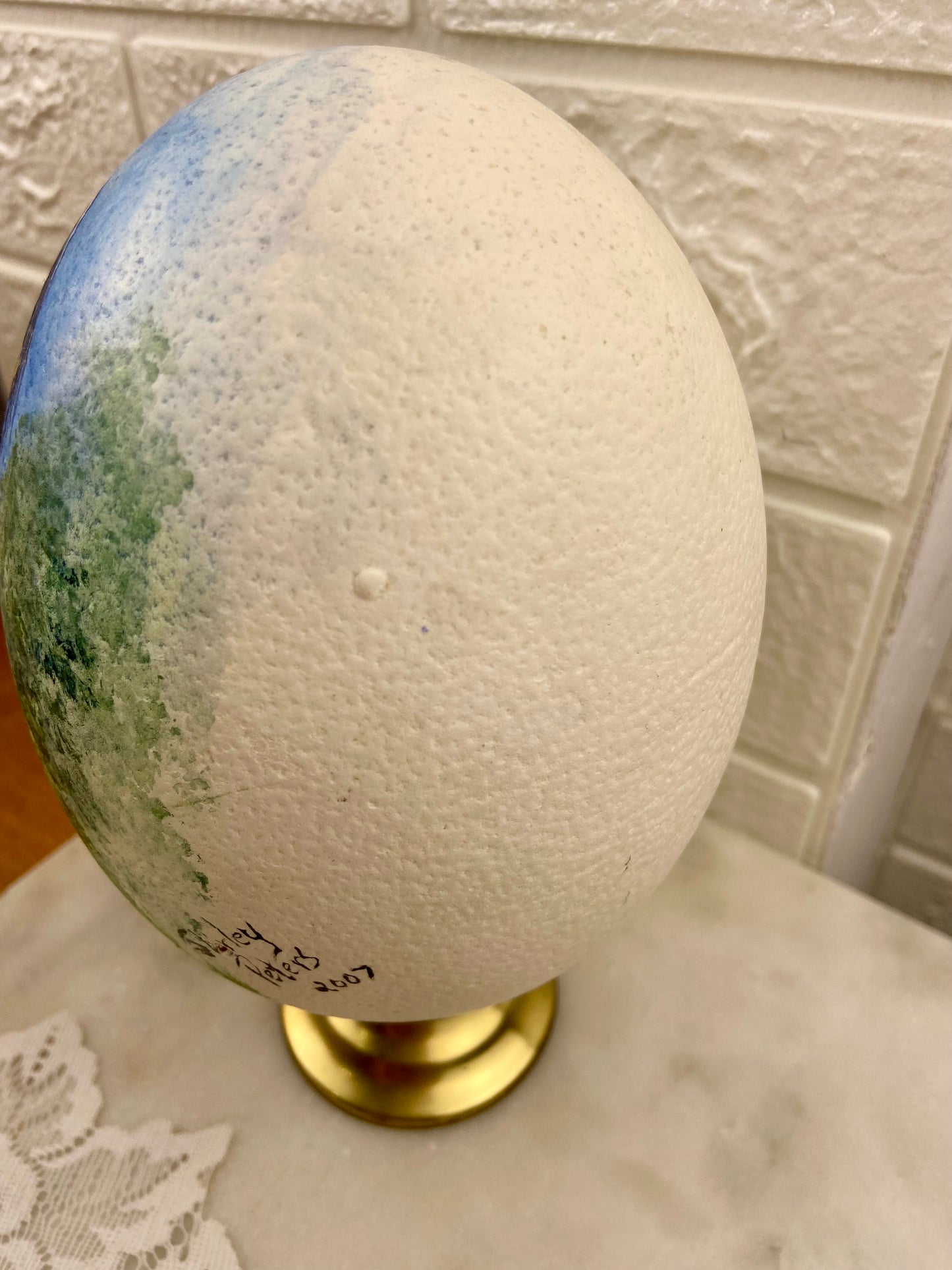 Original Heron Painting on Ostrich Egg