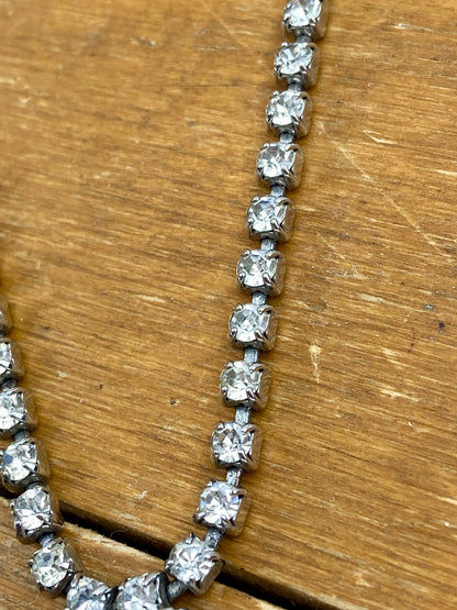 Vintage Rhinestone Necklace with Circular Pendant with Dangling Teardrop Rhinestones