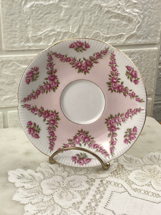 Bone Porcelain Saucer by Royal Albert | Pink Brocade Pattern