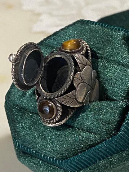 Vintage Poison Ring, Mexican Silver, 925