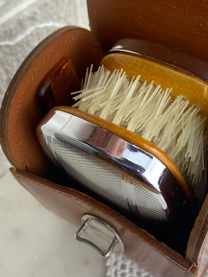 Brush & Comb Set in Leather Case