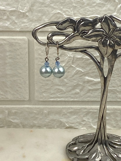 Silvery-Blue Faux Pearl Dangle Earrings [Lever Back]