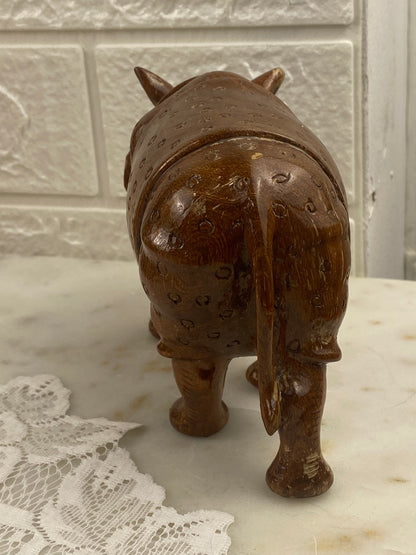 Hand Carved Wooden Rhinoceros Figurine