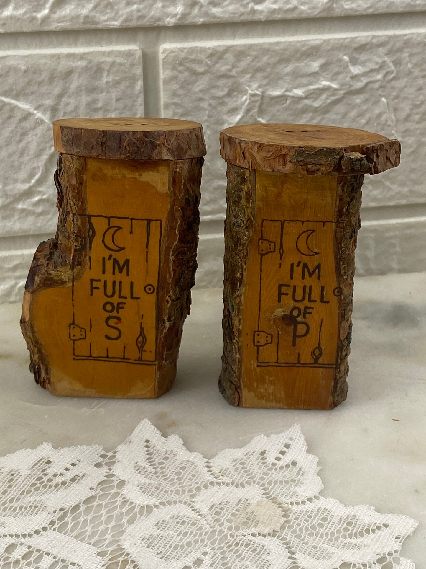 Pair of Rustic Wood ‘Outhouse’-Shaped  Salt & Pepper Shakers