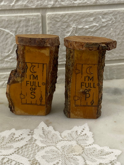 Pair of Rustic Wood ‘Outhouse’-Shaped  Salt & Pepper Shakers