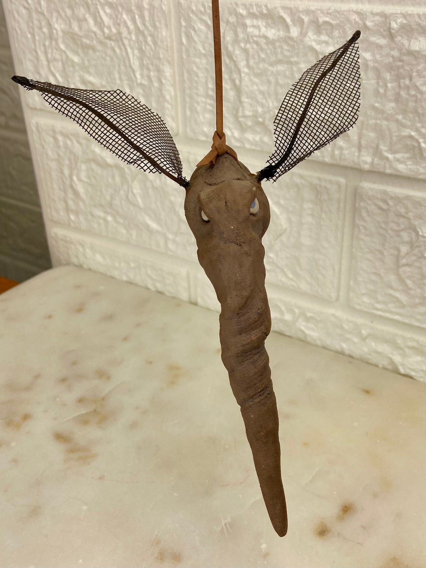 Handmade Clay Mosquito with Leather Hanging Strap