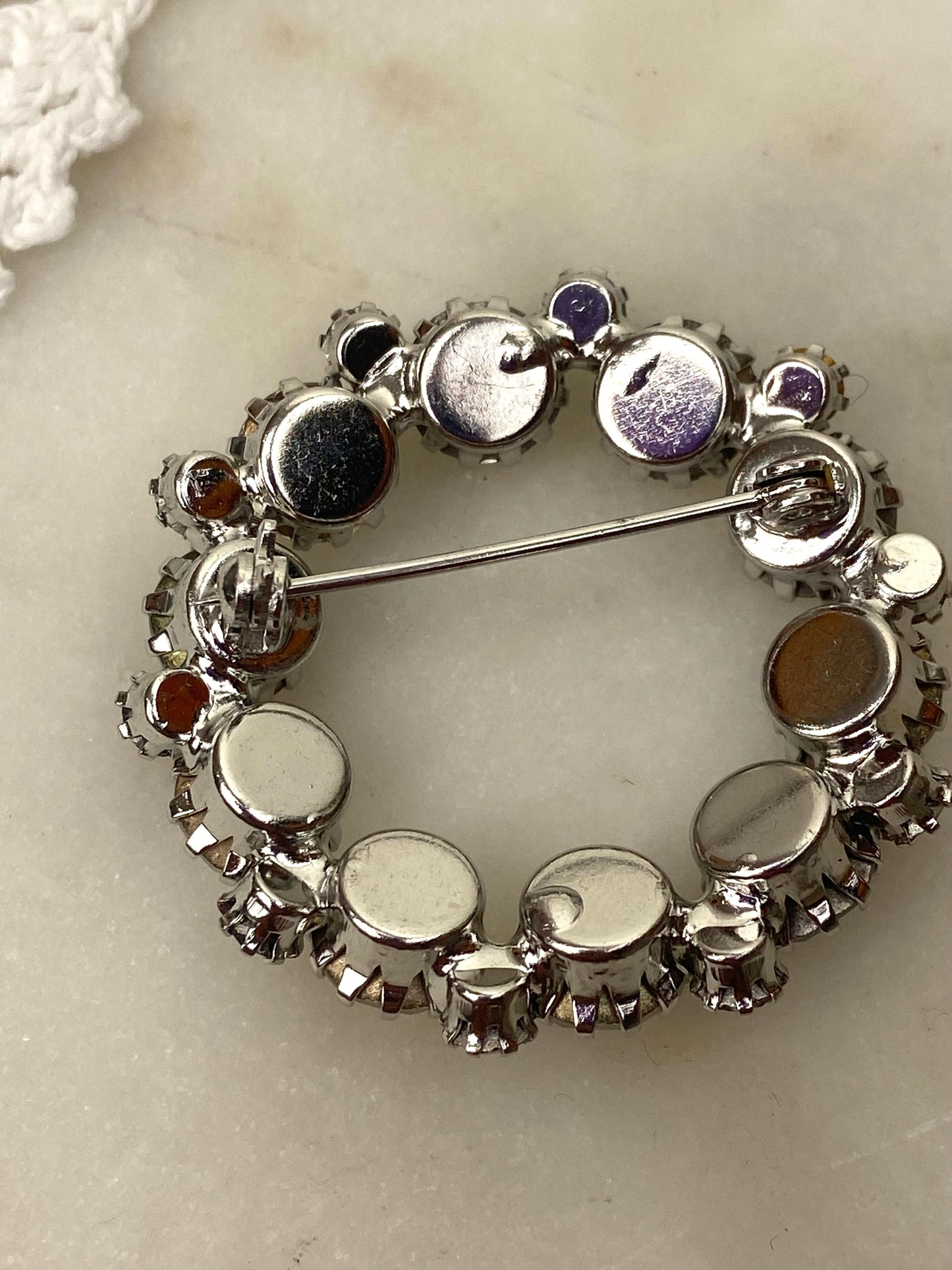 Sparkly Metal and Glass Wreath Brooch