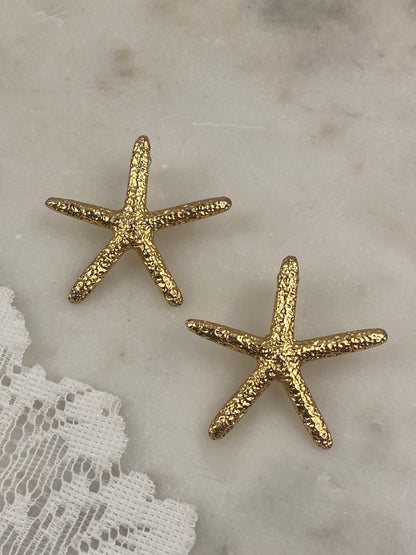 Gold-Tone Textured Metal Starfish Earrings [Posts]