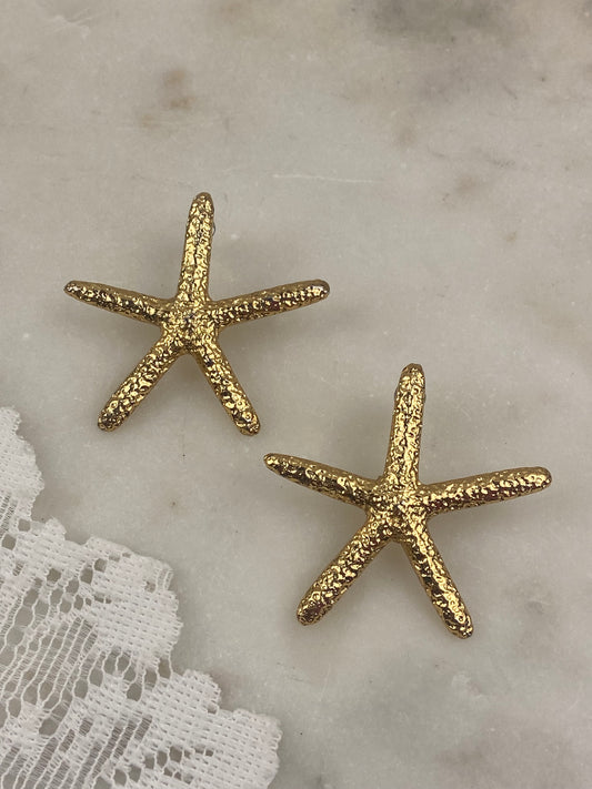 Gold-Tone Textured Metal Starfish Earrings [Posts]