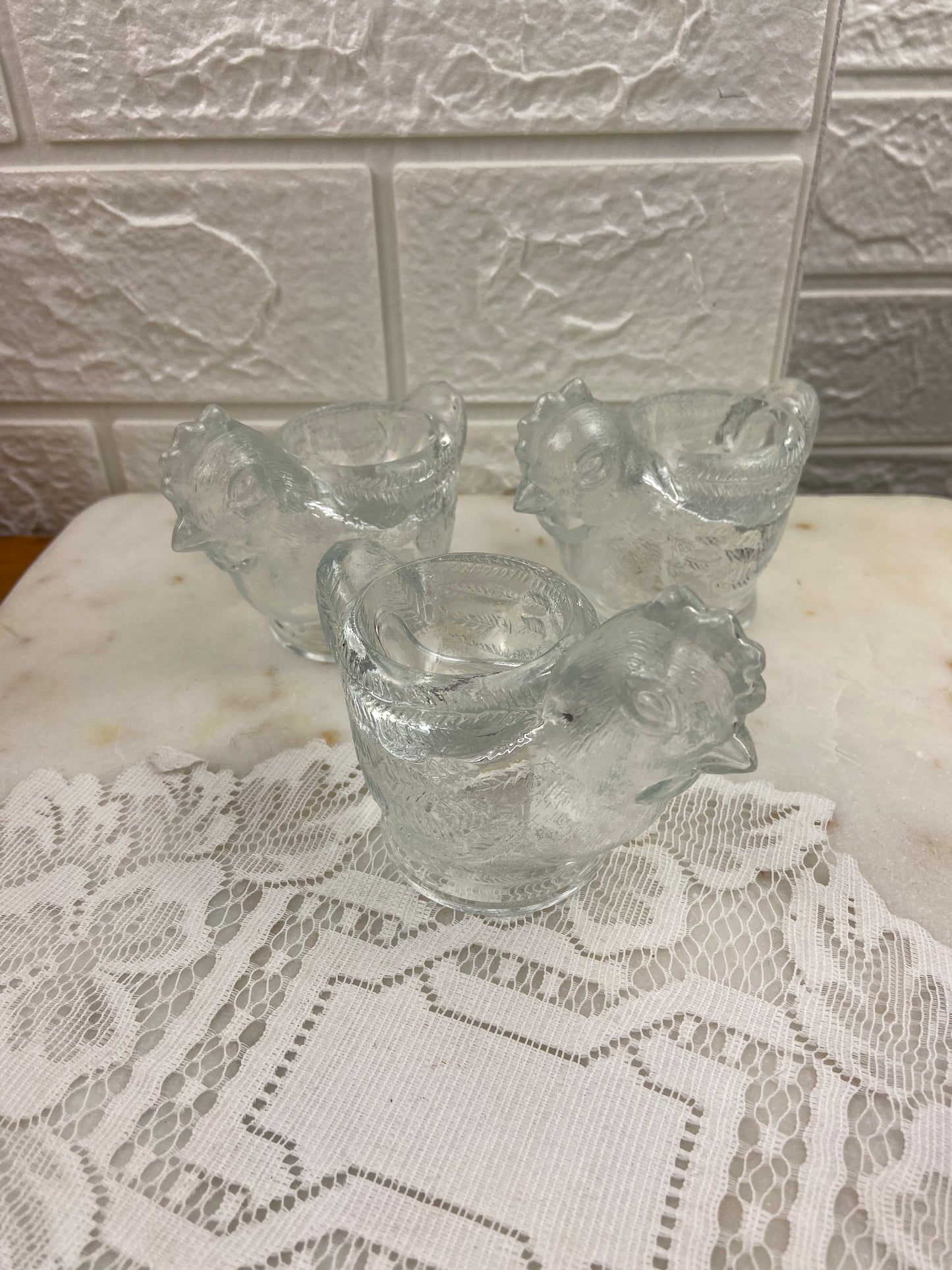 Pressed Glass Chicken-Shaped Egg Cup