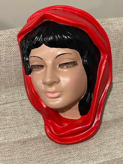 Hand Painted Woman’s Head with Red Scarf and Lashes | Wall Art