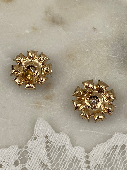 Gold Tone Earrings with Pink Rhinestones [Posts]