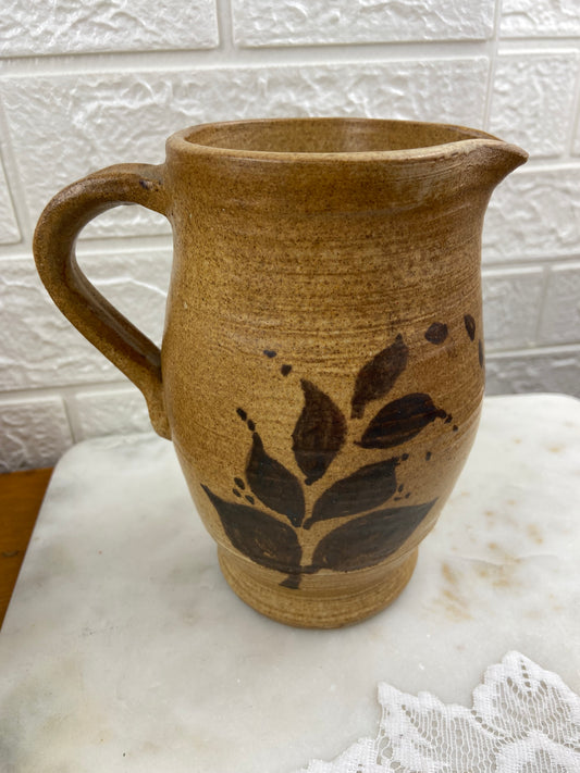 6.5” Pottery Pitcher with Brown Leaf Pattern