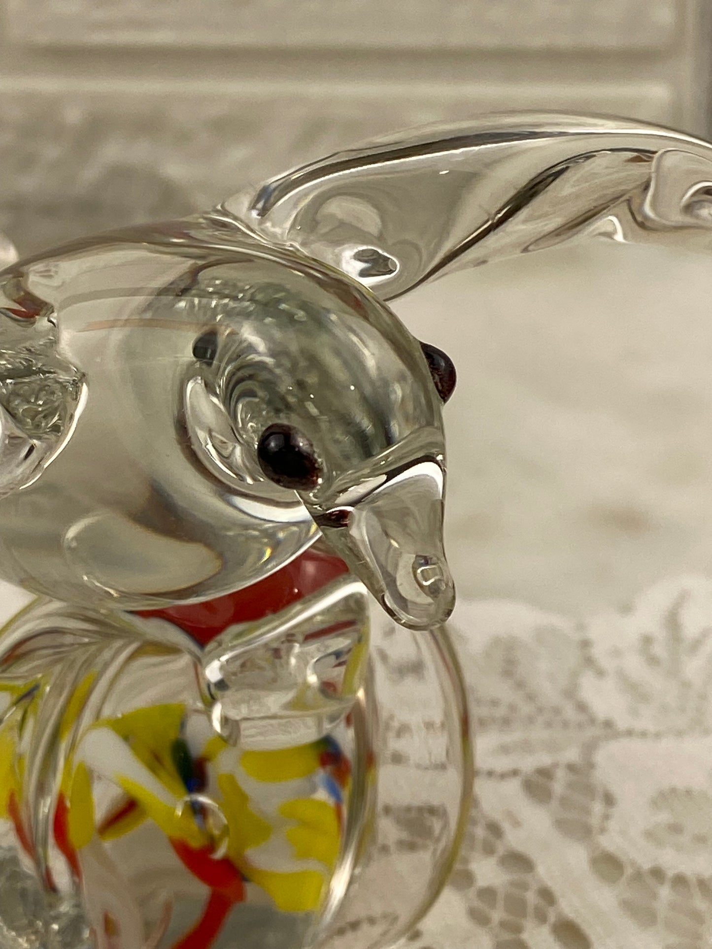 Handmade Glass Bird Figurine or Paperweight with Red & Yellow Swirls