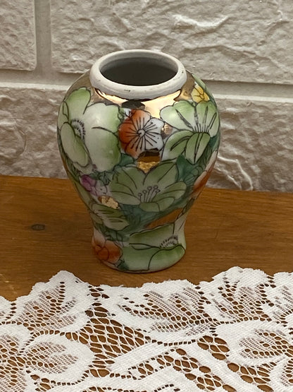 Chinese Green & Gold Floral Mini Bud Vase