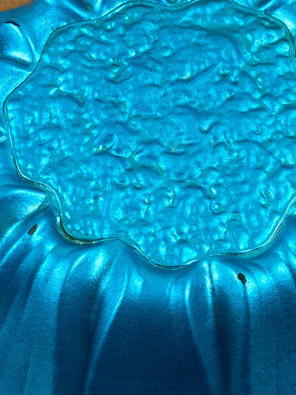 Iridescent Blue & Yellow Turkish Art Glass Bowl by Akcam
