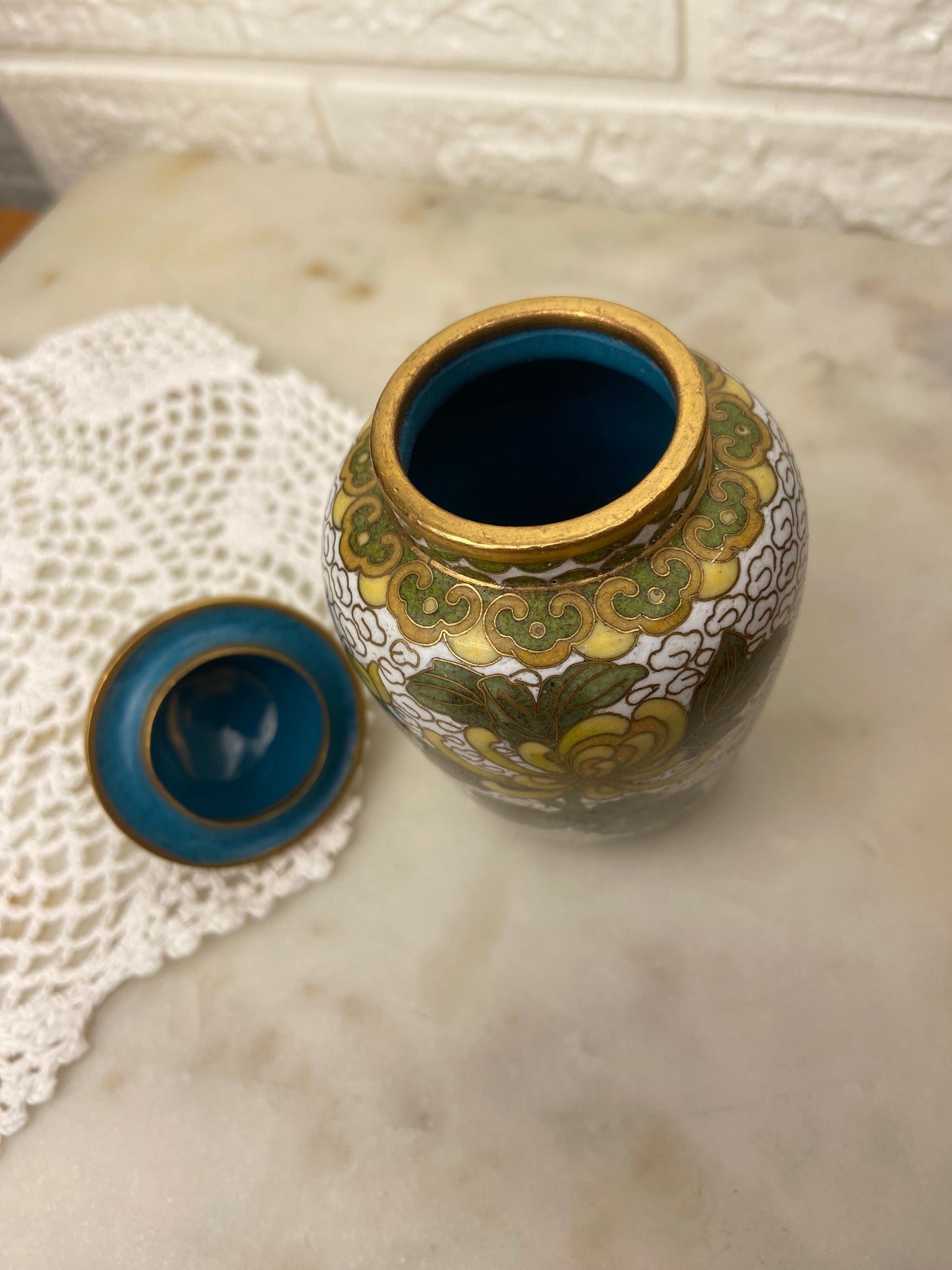 Small Brass and Enamel Cloisonné Ginger Jar with Lid