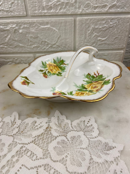 Royal Albert Bone China Divided Leaf-Shape Snack Plate | Tea Rose Pattern