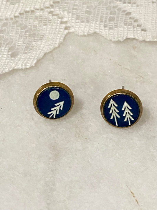Small Round Tree and Moon Earrings [Posts]