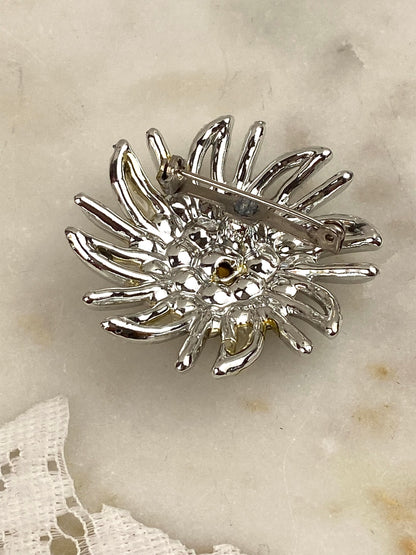 Silver-Tone Sunburst Brooch with Rhinestones