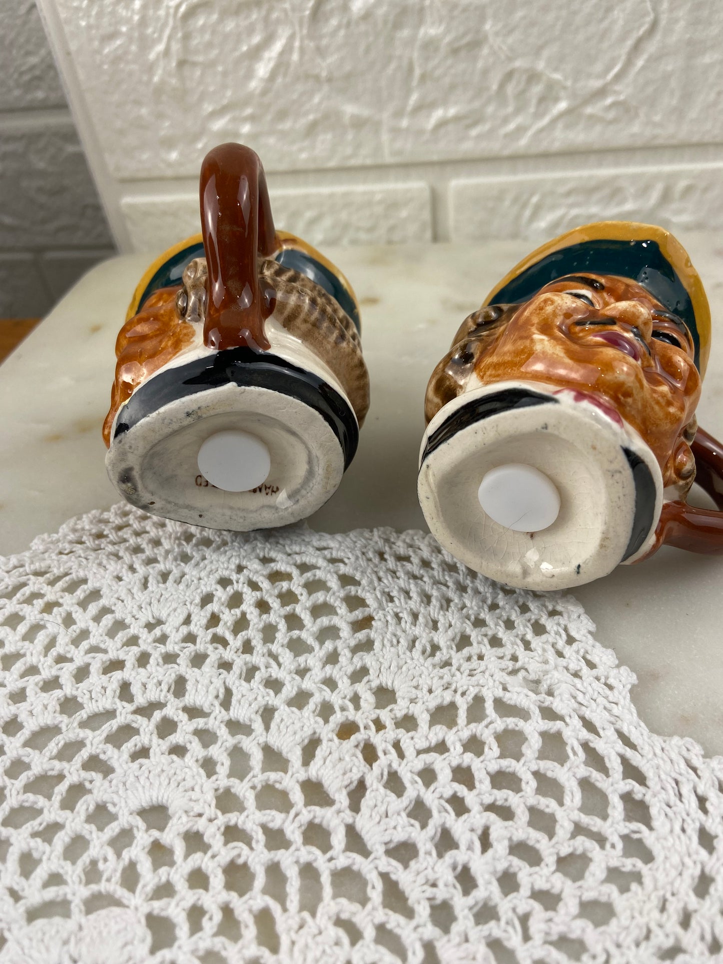 Pair of Porcelain Character Heads | Novelty Salt & Pepper Shakers