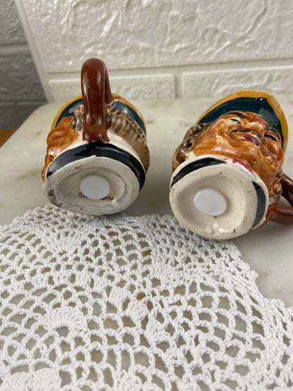 Pair of Porcelain Character Heads | Novelty Salt & Pepper Shakers