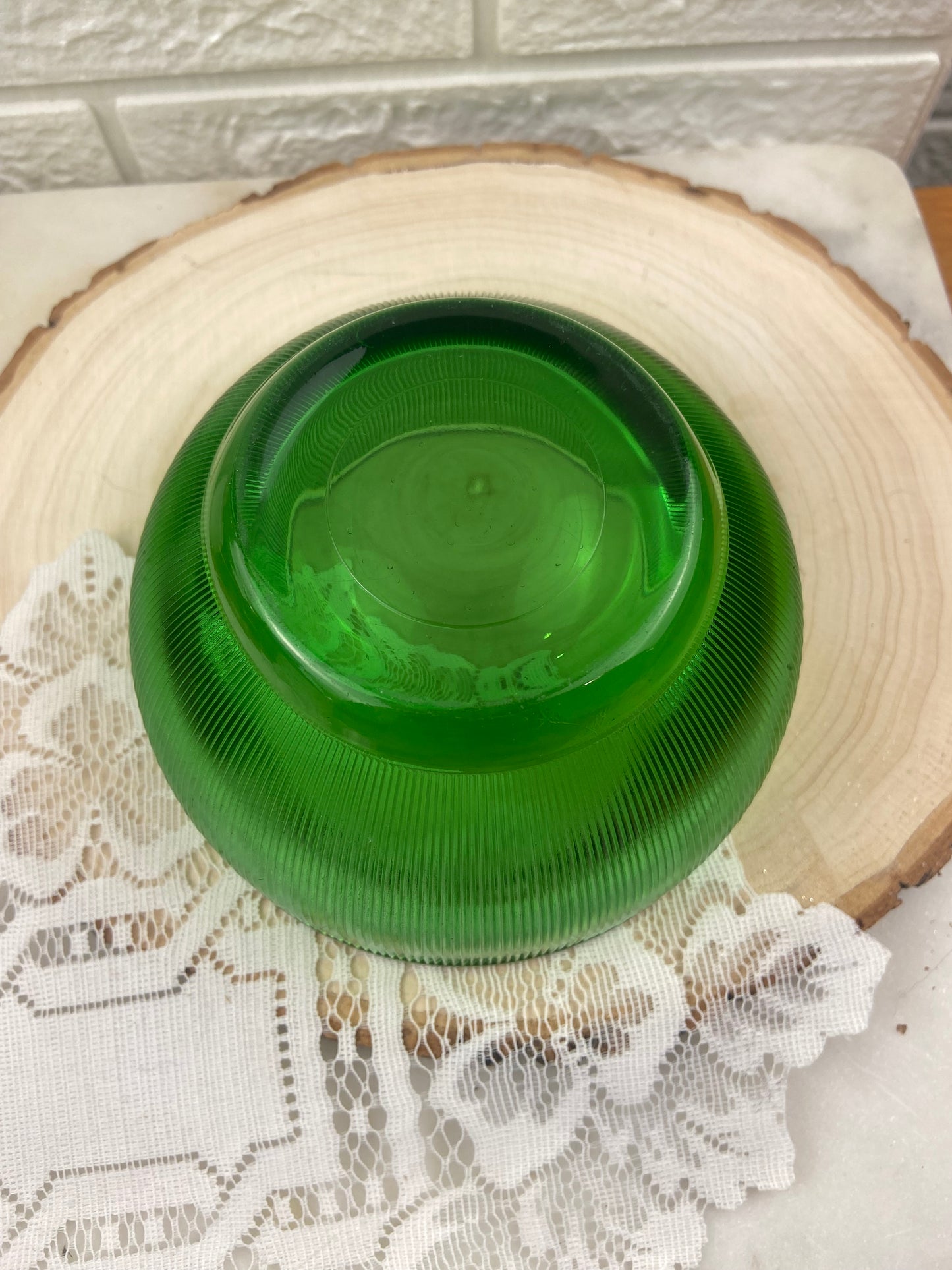 Ribbed Small Green Glass Bowl MCM