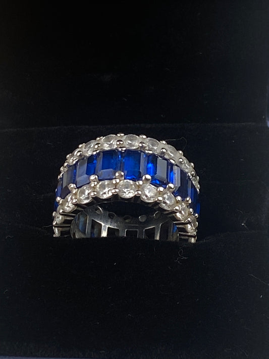 Blue and White Sapphire Eternity Ring | Sterling Silver 925 by Italo Jewelry