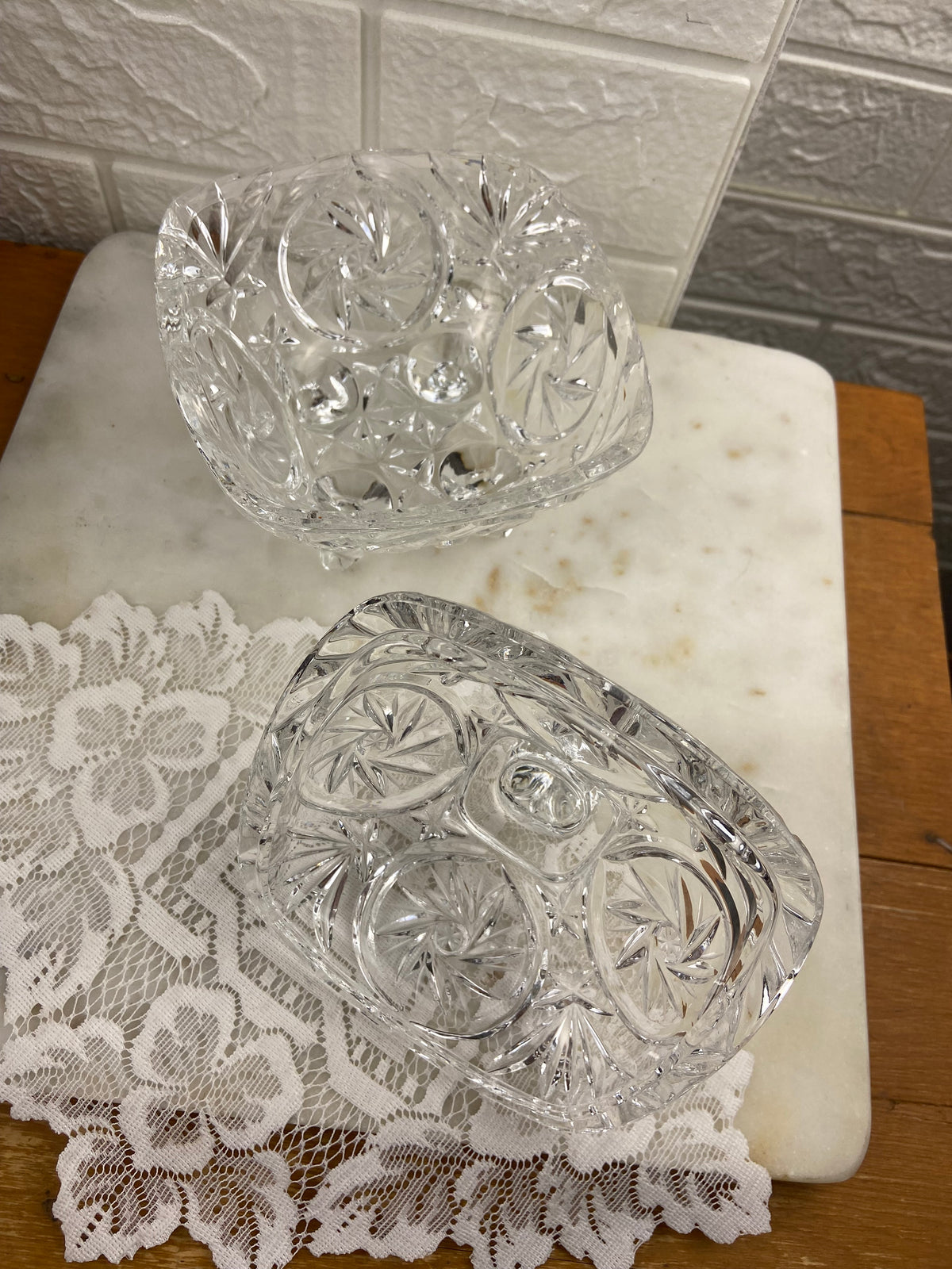 Footed Crystal Candy Dish with Lid | Double Starburst Pattern