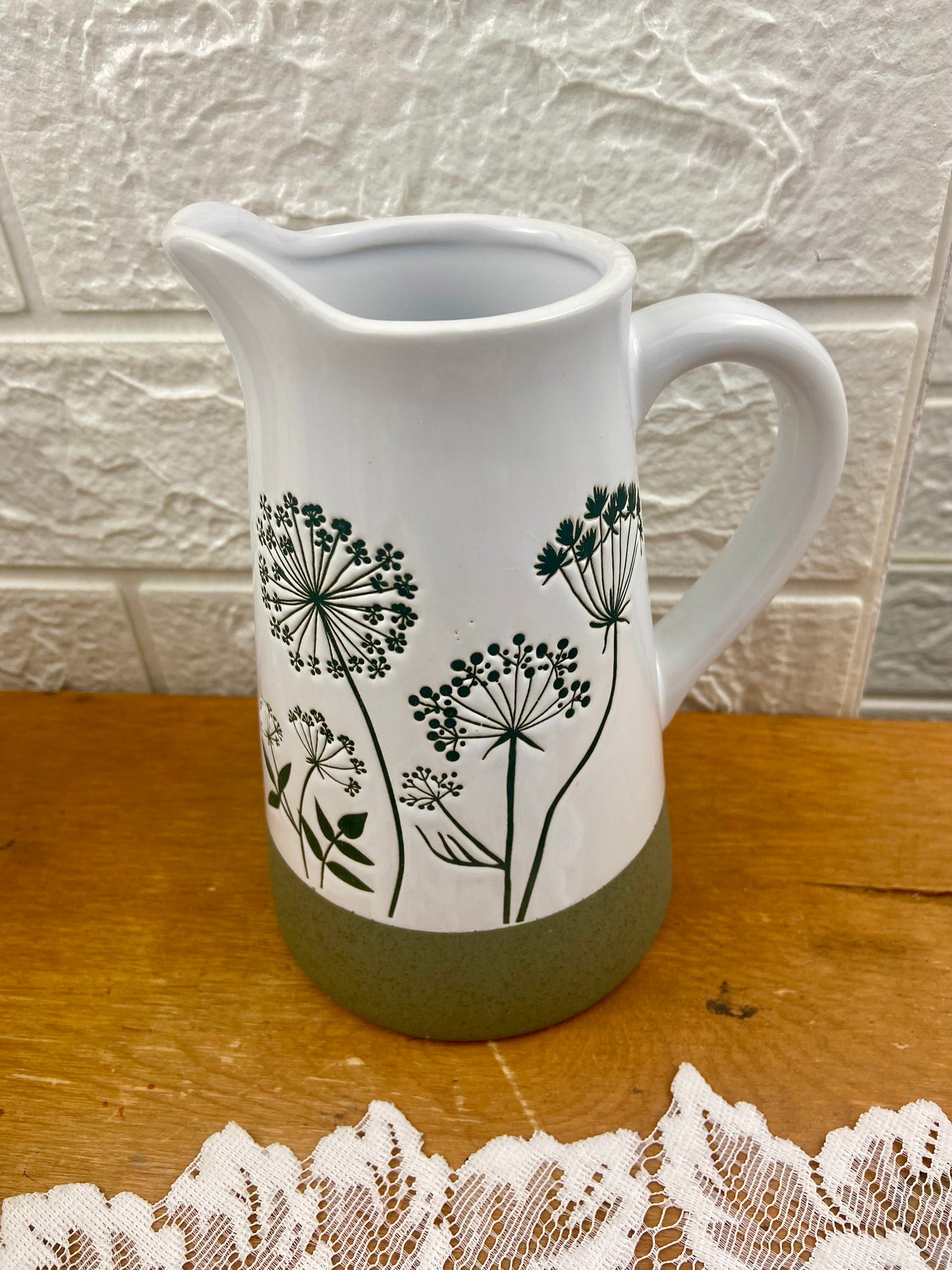 6.5” Ceramic Pitcher with Dandelion Pattern