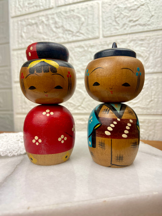 Handcrafted Japanese Wooden Wobble Heads Salt & Pepper Shakers
