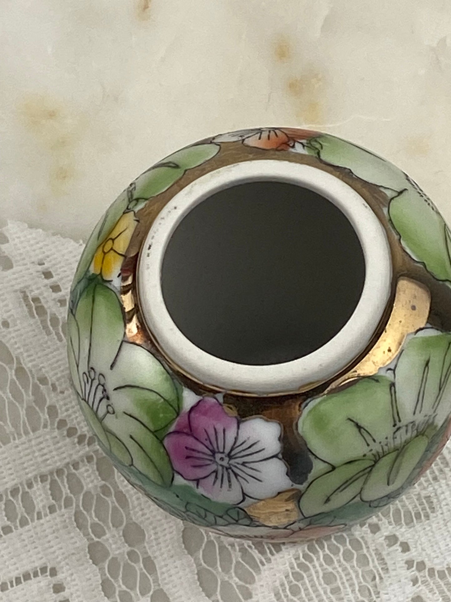 Chinese Green & Gold Floral Mini Bud Vase