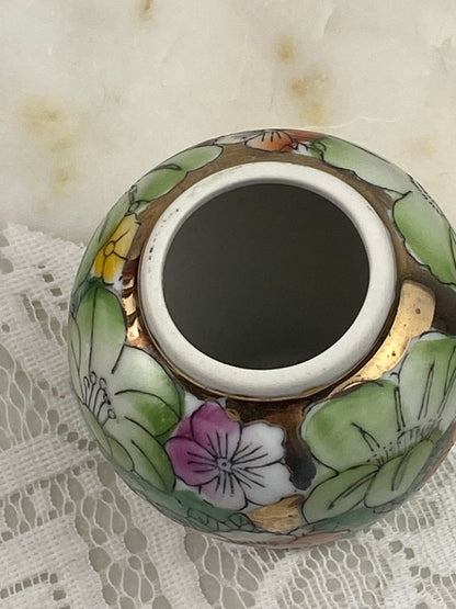 Chinese Green & Gold Floral Mini Bud Vase