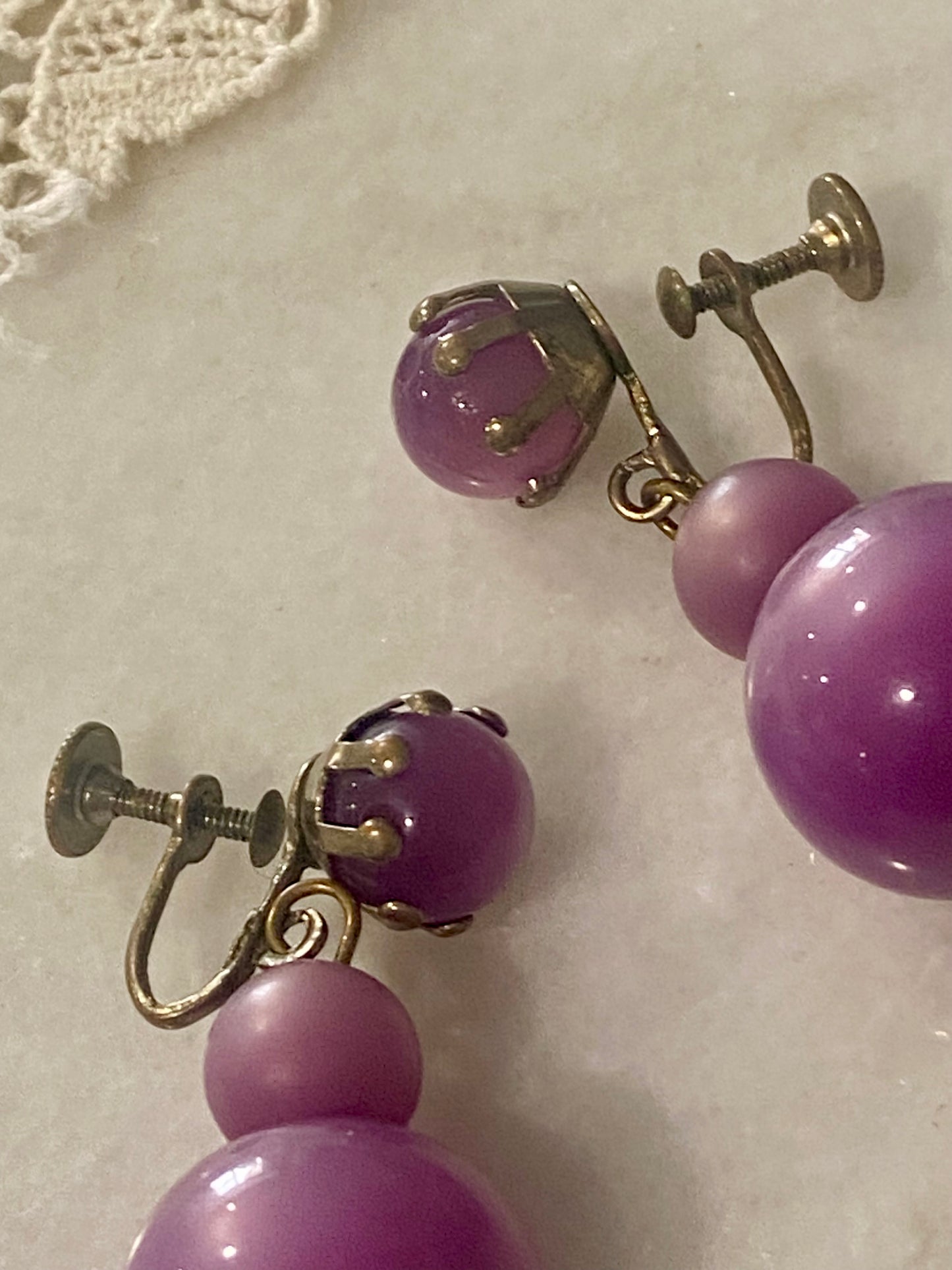 Purple Plastic Beads Earrings [Screw Backs]