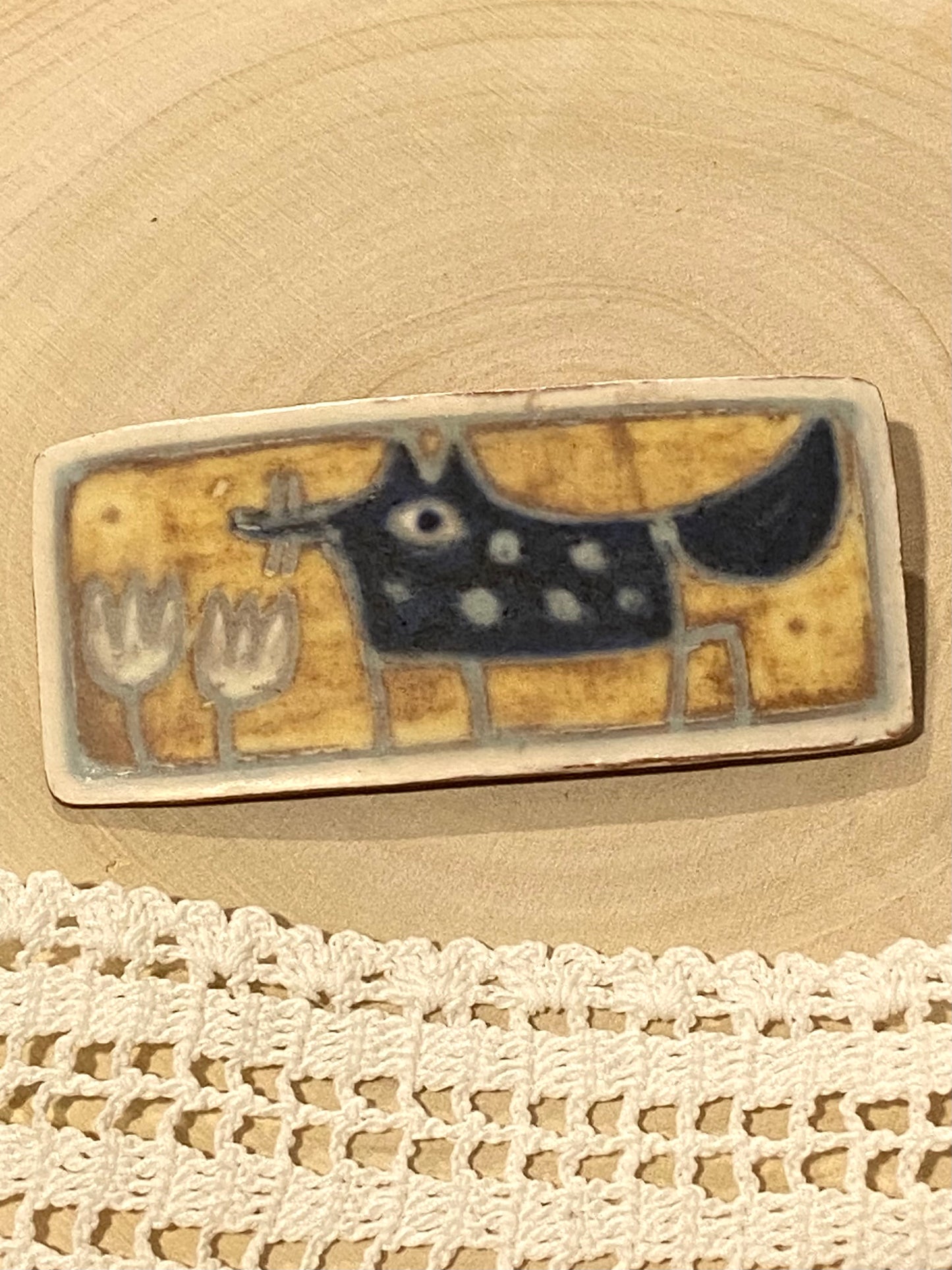 Hand Painted Clay Fox Brooch by Karen og Aase of Denmark