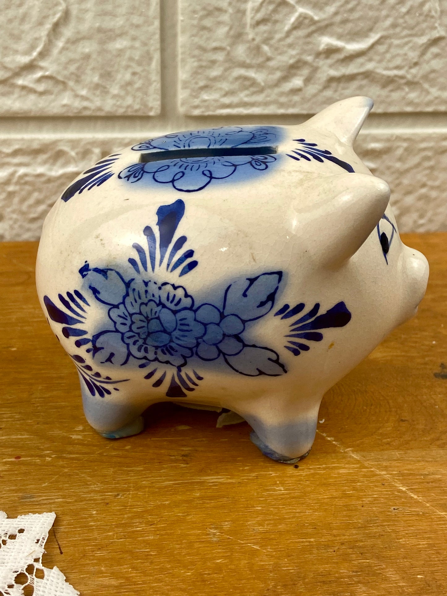 Blue and White Delft-Style Porcelain Piggy Bank