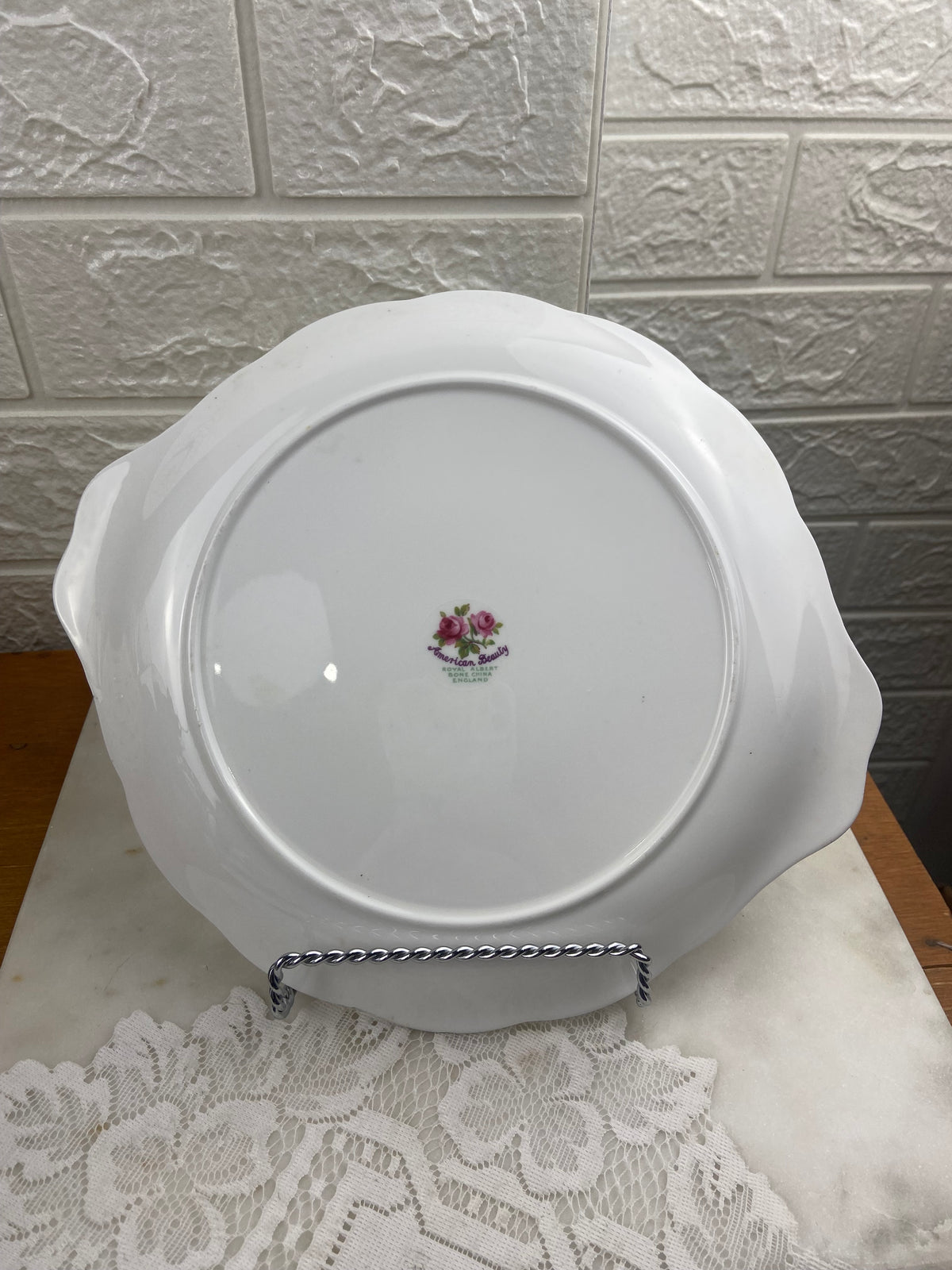 Royal Albert Porcelain Cake Plate with Tab Handles | American Beauty Pattern