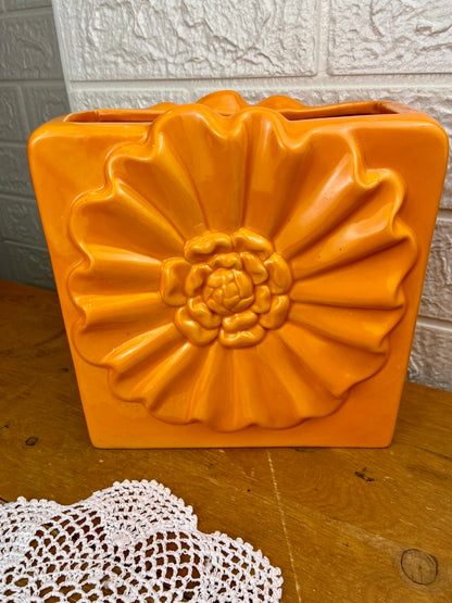 Orange Ceramic Vase with 3D Flower