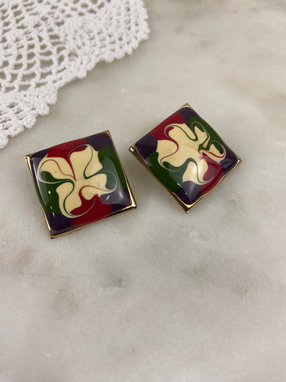 Enamel Swirl Earrings [Clip On]