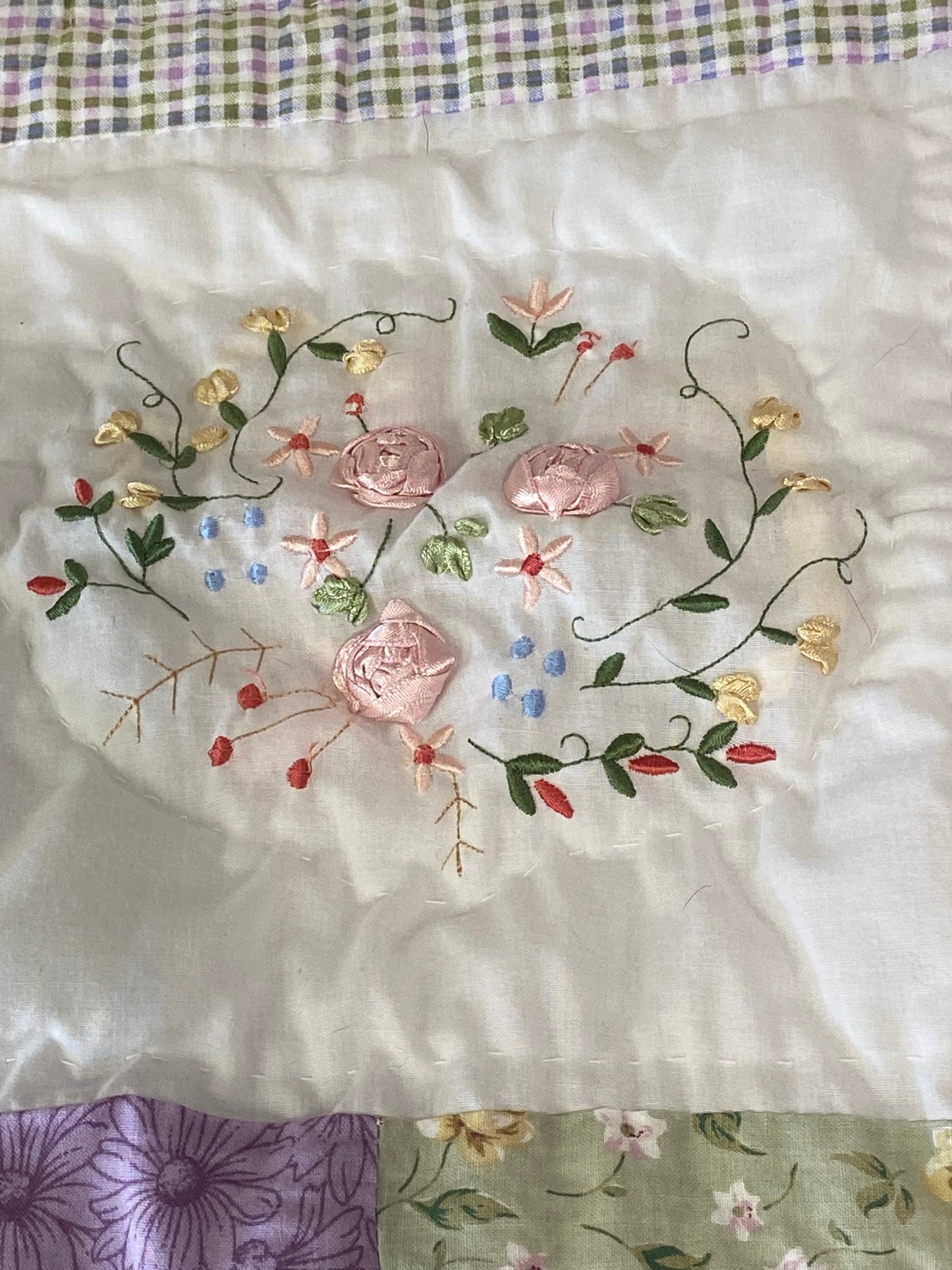 Pair of Quilted Pillow Shams with Ribbon Embroidery