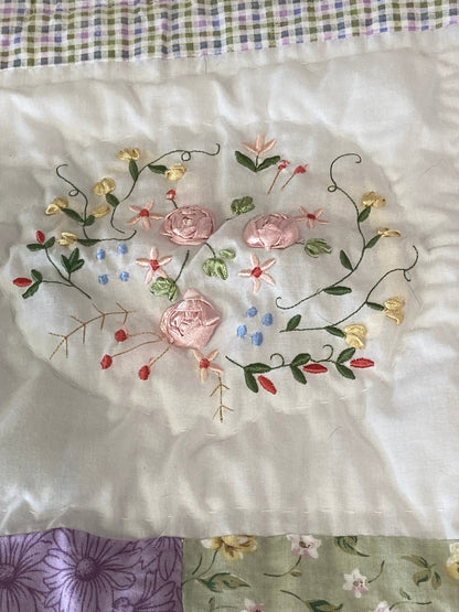 Pair of Quilted Pillow Shams with Ribbon Embroidery
