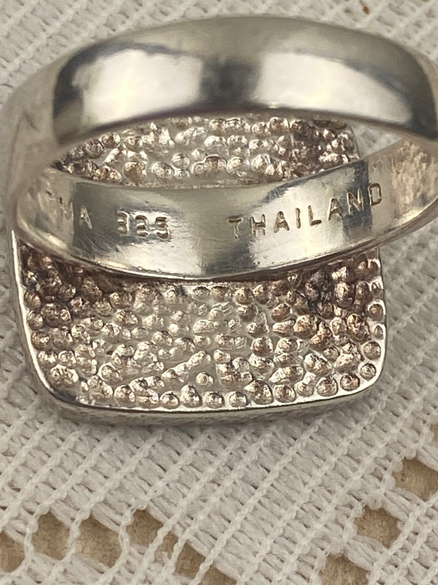 925 Sterling Silver Ring with Square Spiral | Inlaid with Mosaic Abalone Shell