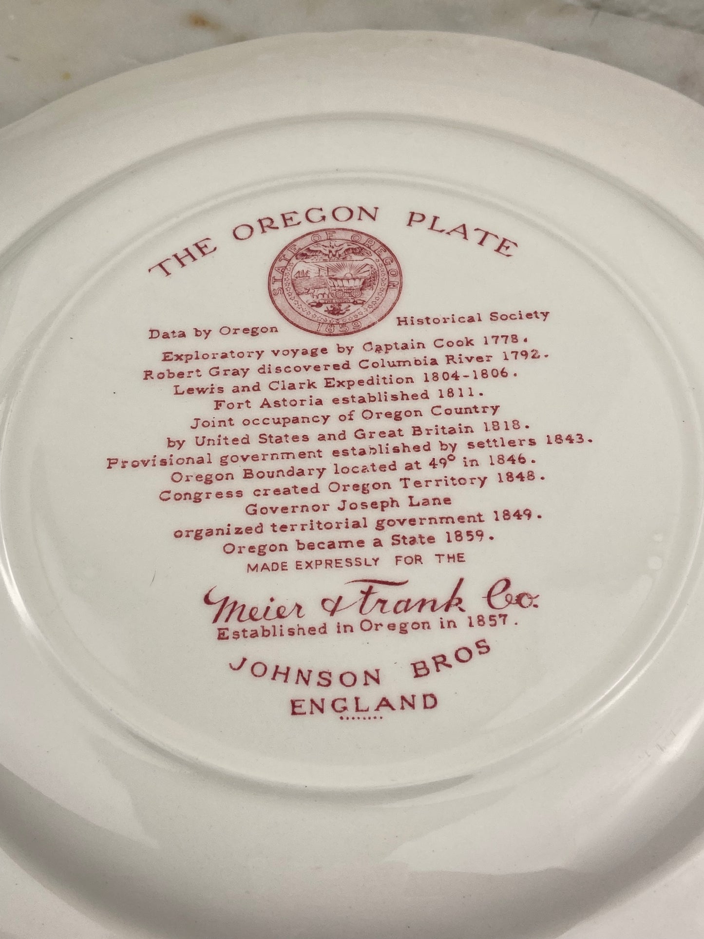 11” Oregon Collector’s Plate by Johnson Bros
