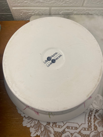 Ceramic Lidded Serving Dish by Life at Home | Pink Floral Pattern