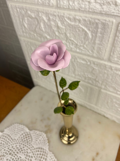 Brass and Enamel Pink Rose by Mann Inc.