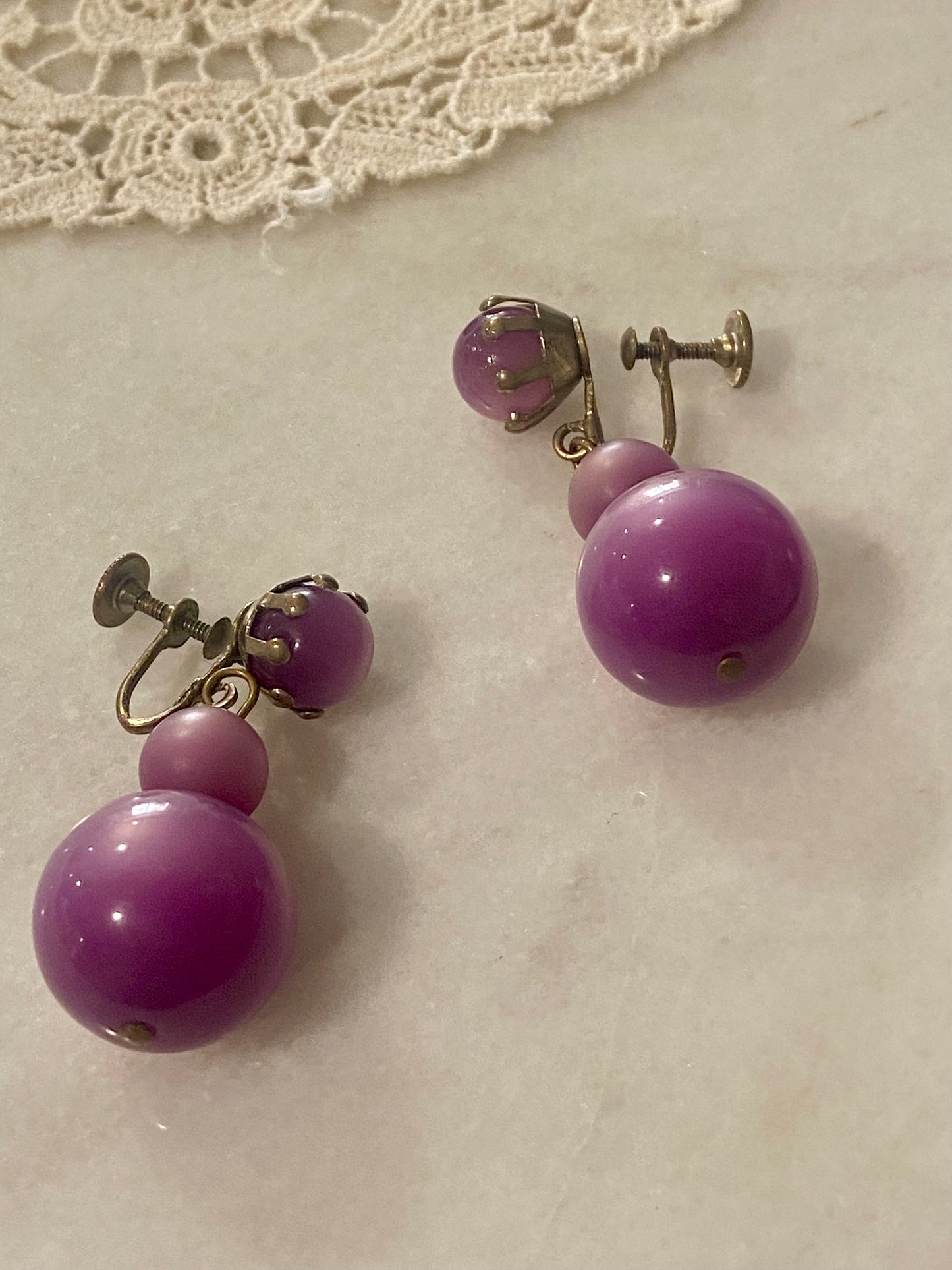 Purple Plastic Beads Earrings [Screw Backs]